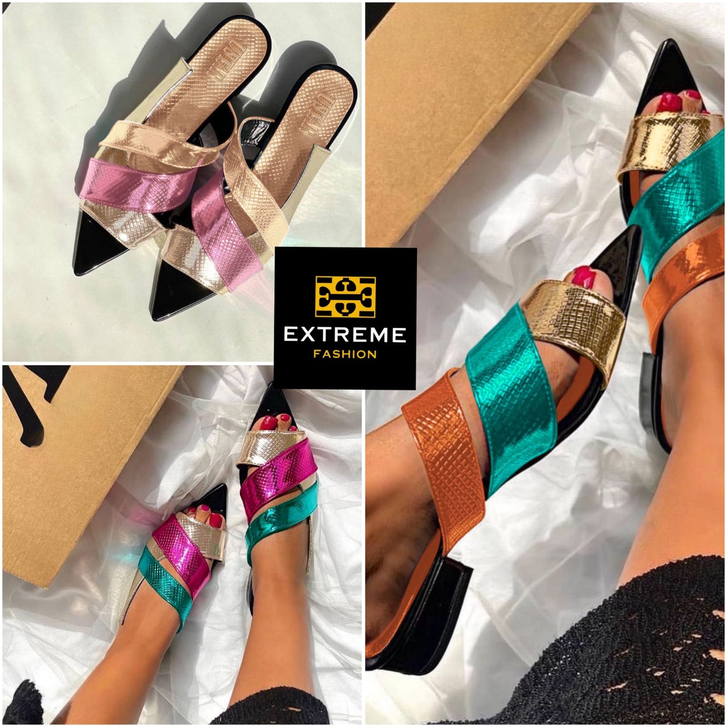 colour block flat sandles