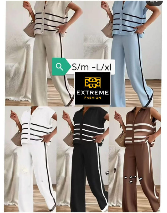 stripe detailed sleeveless knitted 2pc set