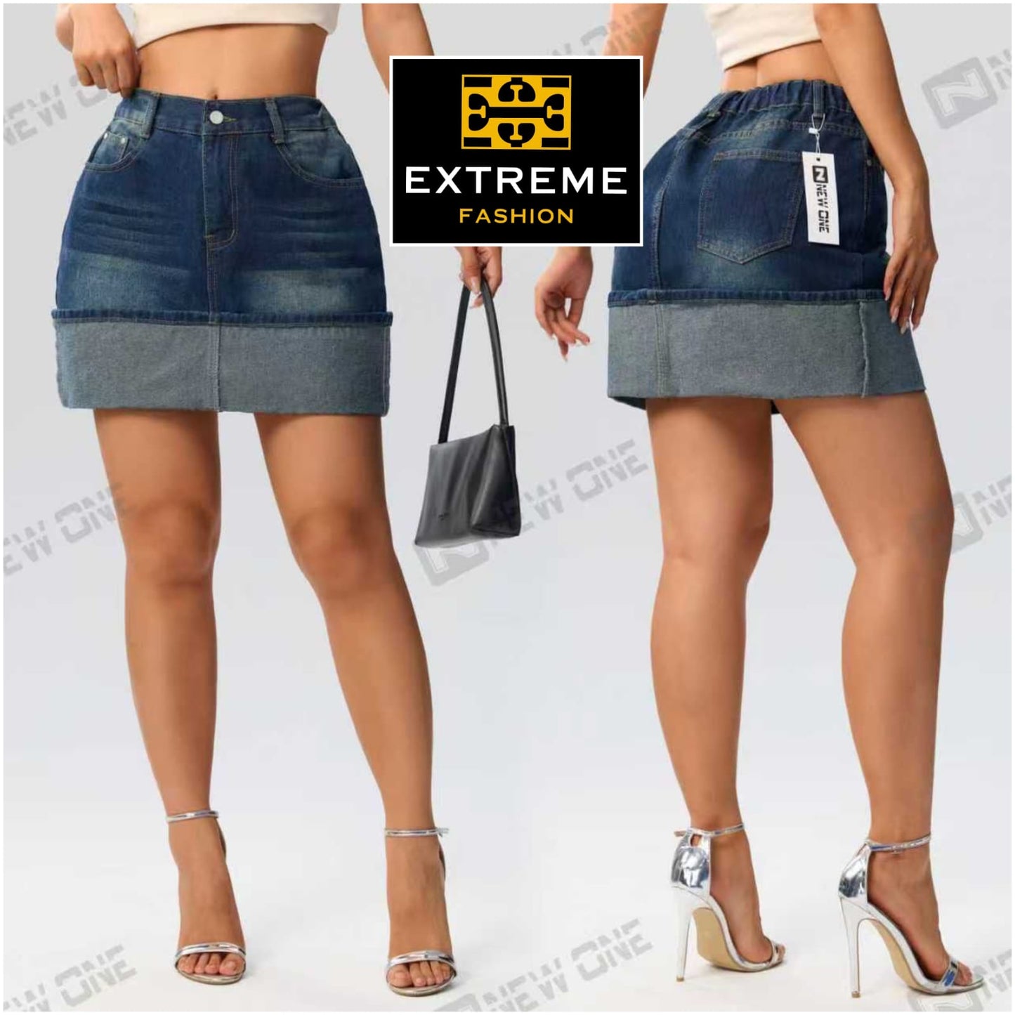 folded mini denim skirt