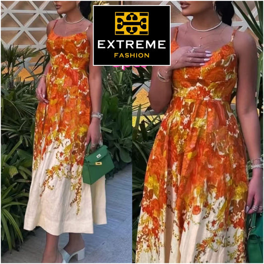 strap orange floral dress