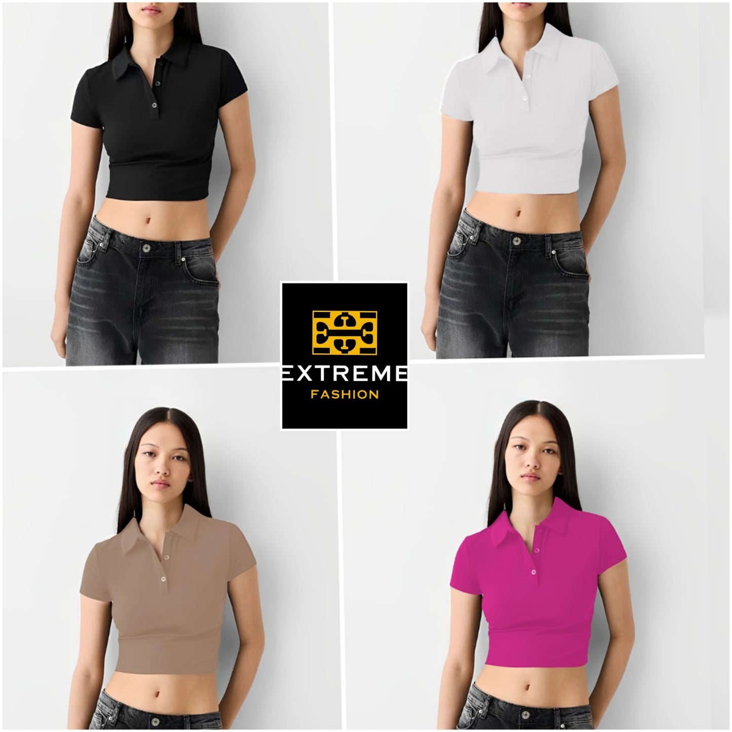 turn down color stretchable crop top