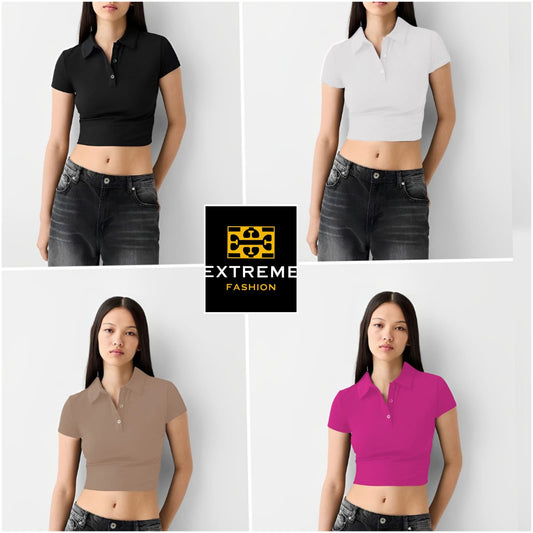 turn down color stretchable crop top